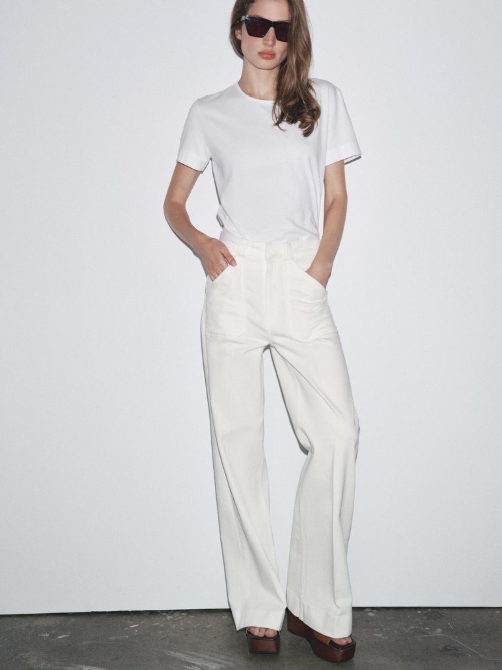 Zara  Jeans EU 36 US 4 Oyster White High Rise Wide Leg Stretch